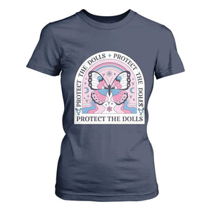 Protect The Dolls T Shirt For Women Trans Women Pride Month Butterfly TS11 Navy Print Your Wear