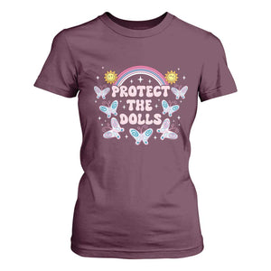 Protect The Dolls T Shirt For Women Trans Women Pride Month Retro Groove Butterfly TS11 Maroon Print Your Wear