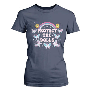 Protect The Dolls T Shirt For Women Trans Women Pride Month Retro Groove Butterfly TS11 Navy Print Your Wear