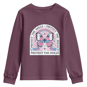 Protect The Dolls Youth Sweatshirt Trans Women Pride Month Butterfly TS11 Maroon Print Your Wear