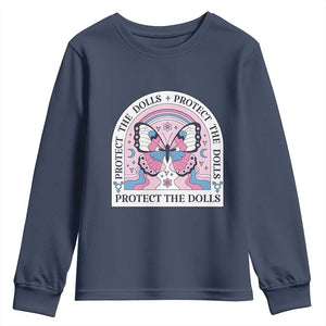 Protect The Dolls Youth Sweatshirt Trans Women Pride Month Butterfly TS11 Navy Print Your Wear