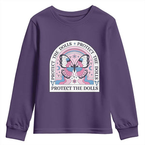 Protect The Dolls Youth Sweatshirt Trans Women Pride Month Butterfly TS11 Purple Print Your Wear