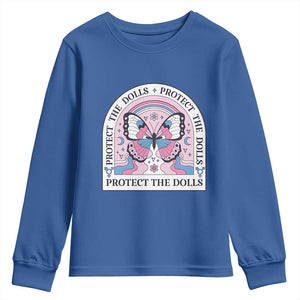 Protect The Dolls Youth Sweatshirt Trans Women Pride Month Butterfly TS11 Royal Blue Print Your Wear