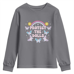 Protect The Dolls Youth Sweatshirt Trans Women Pride Month Retro Groove Butterfly TS11 Charcoal Print Your Wear