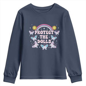 Protect The Dolls Youth Sweatshirt Trans Women Pride Month Retro Groove Butterfly TS11 Navy Print Your Wear