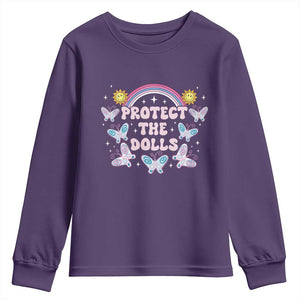 Protect The Dolls Youth Sweatshirt Trans Women Pride Month Retro Groove Butterfly TS11 Purple Print Your Wear