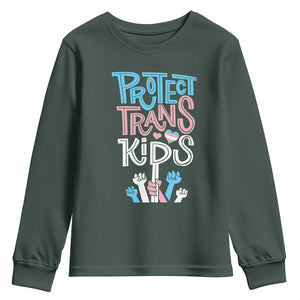 Protect Trans Kids Youth Sweatshirt Transgender Pride Social Justice TS10 Dark Forest Green Print Your Wear