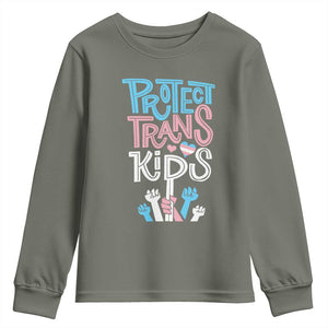 Protect Trans Kids Youth Sweatshirt Transgender Pride Social Justice TS10 Military Green Print Your Wear