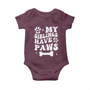 Protected By Dog Baby Onesie My Siblings Have Paws Funny Baby Shower Gift TS10 Maroon Print Your Wear