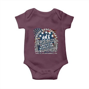 Proud Descendant American Revolution Baby Onesie 1775 to 1783 Patriotic Heritage TS02 Maroon Print Your Wear