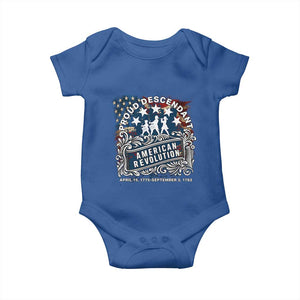Proud Descendant American Revolution Baby Onesie 1775 to 1783 Patriotic Heritage TS02 Royal Blue Print Your Wear