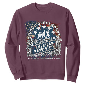 Proud Descendant American Revolution Sweatshirt 1775 to 1783 Patriotic Heritage TS02 Maroon Print Your Wear