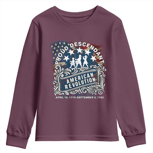 Proud Descendant American Revolution Youth Sweatshirt 1775 to 1783 Patriotic Heritage TS02 Maroon Print Your Wear
