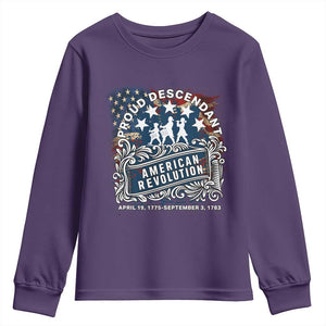Proud Descendant American Revolution Youth Sweatshirt 1775 to 1783 Patriotic Heritage TS02 Purple Print Your Wear