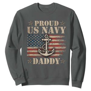 Proud US Navy Daddy Sweatshirt Vintage American Flag Anchor TS11 Dark Heather Print Your Wear