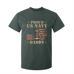 Proud US Navy Daddy T Shirt For Kid Vintage American Flag Anchor TS11 Dark Forest Green Print Your Wear