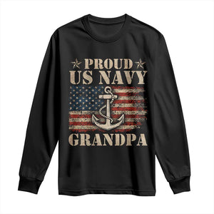 Proud US Navy Grandpa Long Sleeve Shirt Vintage American Flag Anchor TS11 Black Print Your Wear