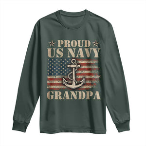 Proud US Navy Grandpa Long Sleeve Shirt Vintage American Flag Anchor TS11 Dark Forest Green Print Your Wear