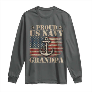 Proud US Navy Grandpa Long Sleeve Shirt Vintage American Flag Anchor TS11 Dark Heather Print Your Wear
