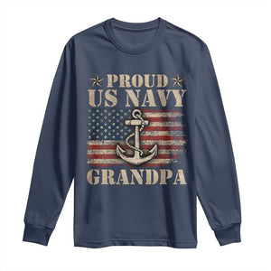 Proud US Navy Grandpa Long Sleeve Shirt Vintage American Flag Anchor TS11 Navy Print Your Wear