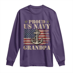 Proud US Navy Grandpa Long Sleeve Shirt Vintage American Flag Anchor TS11 Purple Print Your Wear