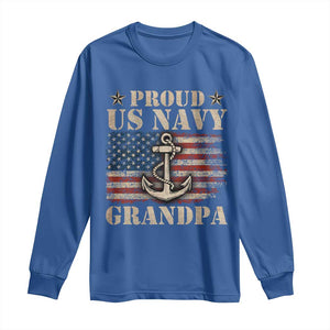 Proud US Navy Grandpa Long Sleeve Shirt Vintage American Flag Anchor TS11 Royal Blue Print Your Wear
