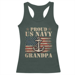 Proud US Navy Grandpa Racerback Tank Top Vintage American Flag Anchor TS11 Dark Forest Green Print Your Wear