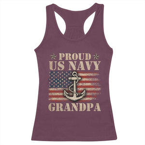 Proud US Navy Grandpa Racerback Tank Top Vintage American Flag Anchor TS11 Maroon Print Your Wear