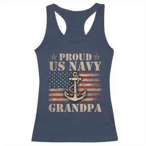 Proud US Navy Grandpa Racerback Tank Top Vintage American Flag Anchor TS11 Navy Print Your Wear