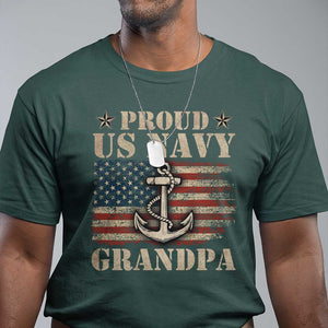 Proud US Navy Grandpa T Shirt Vintage American Flag Anchor TS11 Dark Forest Green Print Your Wear