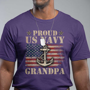 Proud US Navy Grandpa T Shirt Vintage American Flag Anchor TS11 Purple Print Your Wear