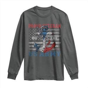 Proud Veteran Of The US Army Long Sleeve Shirt Vintage American Flag Anchor TS11 Dark Heather Print Your Wear