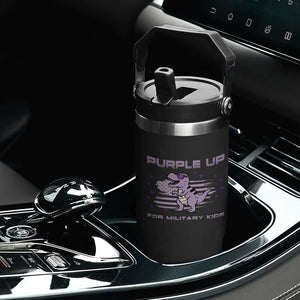 Purple Up For Military Kids Flip Straw Tumbler Military Child Month Army Dinosaur Dino TS10 Print Your Wear