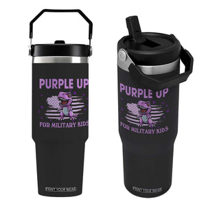 Purple Up For Military Kids Flip Straw Tumbler Military Child Month Dinosaur American Flag TS02 One Size: 30 oz Black Print Your Wear