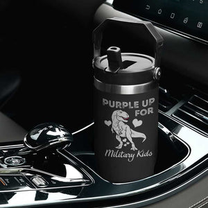 Purple Up For Military Kids Flip Straw Tumbler Military Child Month Dinosaur TS02 Print Your Wear