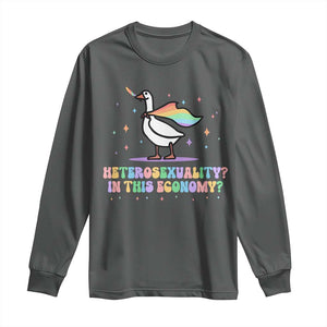 Rainbow Goose Heterosexuality in This Economy Long Sleeve Shirt LGBTQ Lesbian Pride TS10 Dark Heather Print Your Wear