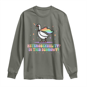Rainbow Goose Heterosexuality in This Economy Long Sleeve Shirt LGBTQ Lesbian Pride TS10 Military Green Print Your Wear