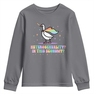 Rainbow Goose Heterosexuality in This Economy Youth Sweatshirt LGBTQ Lesbian Pride TS10 Charcoal Print Your Wear