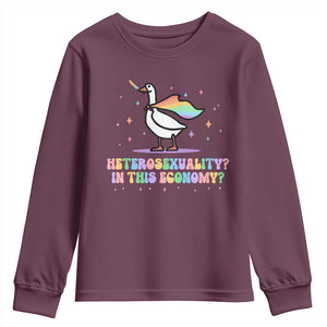 Rainbow Goose Heterosexuality in This Economy Youth Sweatshirt LGBTQ Lesbian Pride TS10 Maroon Print Your Wear