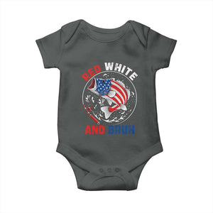 Red White And Bruh Fishing Baby Onesie Funny Patriotic Bass 4th Of July American Flag TS02 Dark Heather Print Your Wear