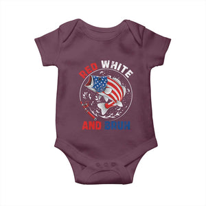 Red White And Bruh Fishing Baby Onesie Funny Patriotic Bass 4th Of July American Flag TS02 Maroon Print Your Wear