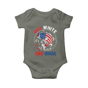 Red White And Bruh Fishing Baby Onesie Funny Patriotic Bass 4th Of July American Flag TS02 Military Green Print Your Wear