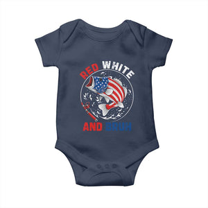 Red White And Bruh Fishing Baby Onesie Funny Patriotic Bass 4th Of July American Flag TS02 Navy Print Your Wear