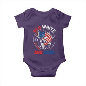Red White And Bruh Fishing Baby Onesie Funny Patriotic Bass 4th Of July American Flag TS02 Purple Print Your Wear