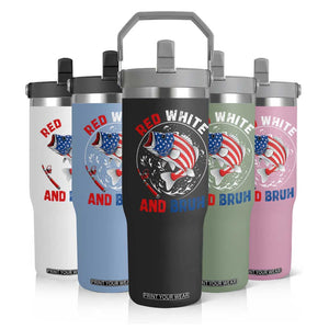 Red White And Bruh Fishing Flip Straw Tumbler Funny Patriotic Bass 4th Of July American Flag TS02 Print Your Wear