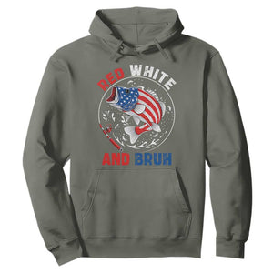 Red White And Bruh Fishing Hoodie Funny Patriotic Bass 4th Of July American Flag TS02 Military Green Print Your Wear