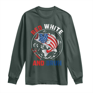Red White And Bruh Fishing Long Sleeve Shirt Funny Patriotic Bass 4th Of July American Flag TS02 Dark Forest Green Print Your Wear