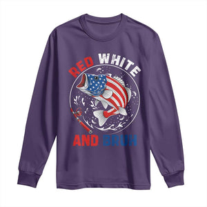 Red White And Bruh Fishing Long Sleeve Shirt Funny Patriotic Bass 4th Of July American Flag TS02 Purple Print Your Wear