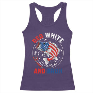 Red White And Bruh Fishing Racerback Tank Top Funny Patriotic Bass 4th Of July American Flag TS02 Purple Print Your Wear