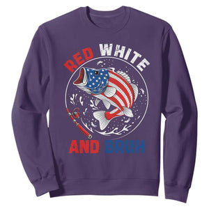 Red White And Bruh Fishing Sweatshirt Funny Patriotic Bass 4th Of July American Flag TS02 Purple Print Your Wear